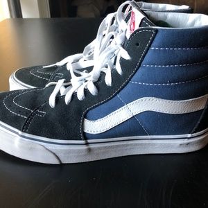 Size 9 Blue and Black high-top Men Vans